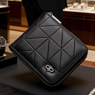 Imagem de Carteira masculina de couro curta com zíper, carteira de couro preta essencial com zíper (preto)