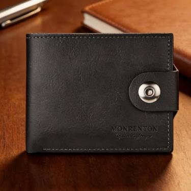 Imagem de Carteira universal moderna preta horizontal magnética de couro macio de grão cruzado, design horizontal preto moderno com fecho magnético, couro macio de grão cruzado