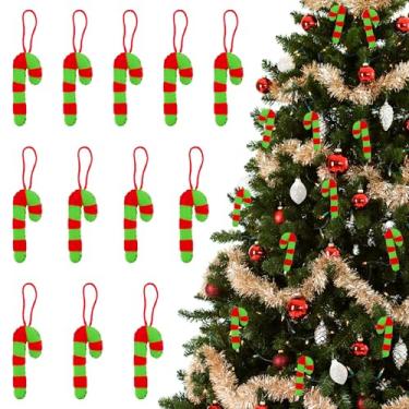 Imagem de Whaline 12 peças de enfeite de feltro de Natal, enfeites de feltro de bengala doce vermelho e verde para decoração de árvore de Natal, ambientes internos e externos