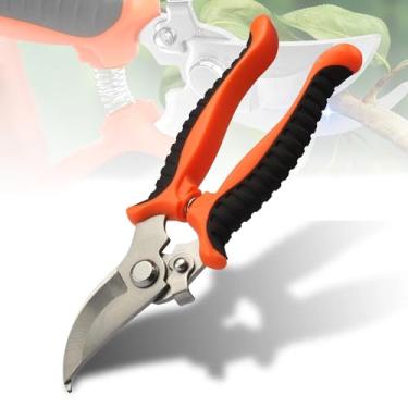 Imagem de Tesoura de poda de jardim de lâmina curvada, aparador de aço inoxidável para flores, plantas e jardinagem doméstica, preto e laranja