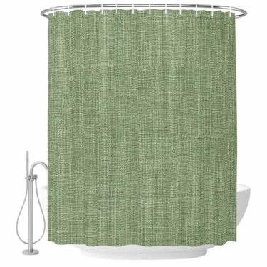 Imagem de Cortina de chuveiro de linho verde sálvia conjunto de cortinas de chuveiro de cor pura para casa de banho, cortina de banho de tecido impermeável para decoração de banheira, acessórios de casa 182 x