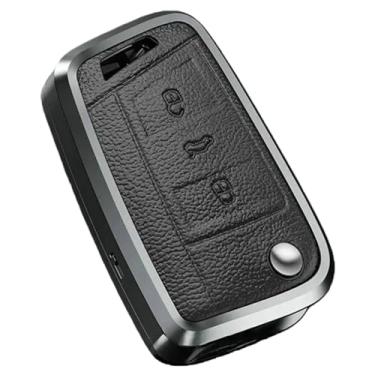 Imagem de Capa de chave de carro de couro de metal compatível com VW Golf 7 MK7 Tiguan MK2 compatível com Seat Ateca / Leon FR / Ibiza compatível com Skoda Octavia / Kodiaq(Black)