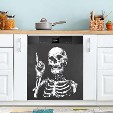 Imagem de xigua Capa magnética engraçada de esqueleto preto para lava-louças, adesivos magnéticos decorativos antiarranhões para painel de geladeira e lava-louças, decoração personalizada de cozinha doméstica