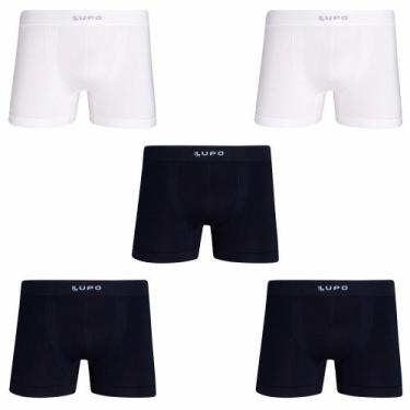 Imagem de Kit com 5 cuecas lupo boxer micromodal 661-001, Branco, Preto, M
