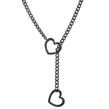 Imagem de KOFISNI Colar feminino de corrente deslizante de coração punk feito à mão com corrente de coração punk, colar gargantilha de corrente cubana de aço inoxidável, colar punk rock, colar ajustável em Y