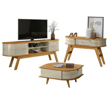 Imagem de Rack Bancada Valência e Aparador Estoril com Mesa de Centro Indianápolis Cumaru Opala – Madetec