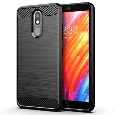 Imagem de Capa para LG Aristo 4 Plus Capa,Material de fibra de carbono,Macio antiderrapante,anti-óleo,Proteção total de capa de telefone compatível com LG Aristo 4 Plus-Black
