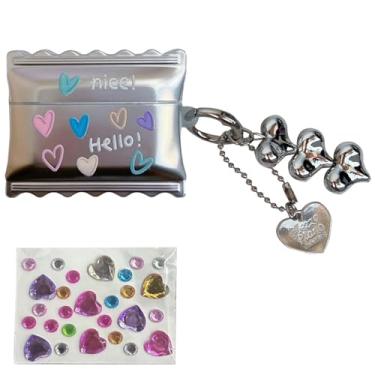 Imagem de Linda capa protetora à prova de choque em forma de doce para AirPods 4/Pro/Pro2 - Capa de TPU Sweet Heart com porta de carregamento, adorável presente Kawaii para o Dia dos Namorados (prata, para