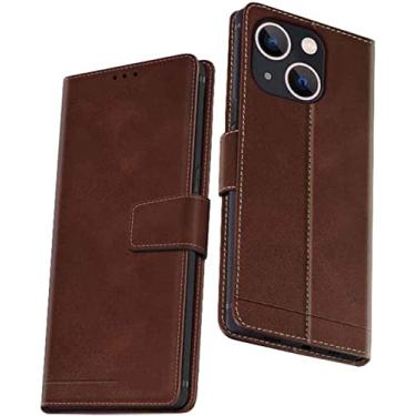 Imagem de BKUANE Capa carteira flip para Apple iPhone 14 Plus 6,7 polegadas 2022, capa de telefone fólio com fecho magnético de couro com função de stent [suporte de cartão] (cor: marrom)