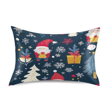 Imagem de Blueangle Linda fronha de cetim gnomo de Natal para cabelo e pele, fronha de seda, tamanho padrão (50,8 x 66 cm) - Capas de travesseiro de cetim refrescantes com fecho de envelope (230)