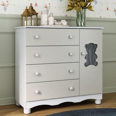 Imagem de Cômoda Infantil 95cm 1 Porta Com Vidro E 4 Gavetas Ternura Multimóveis Mp4479 Branco/off White Branco/off White
