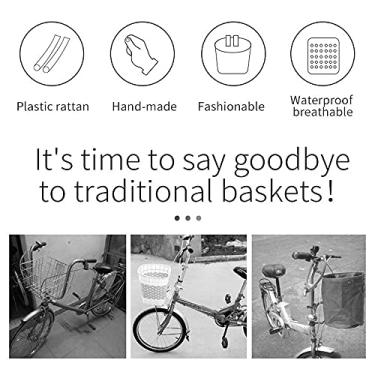 Imagem de CUOFYUNL Cesta de carrinho de vime Cesta de bicicleta infantil à prova d'água Cesta de compras Cesta de vime Cesta de scooter (Marrom)
