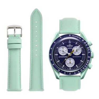 Imagem de TStrap Pulseiras de couro para Moonswatch – pulseira verde compatível com Omega x Swatch Moonwatch – pulseira de relógio de liberação rápida de 20 mm para Moonswatch Speedmaster