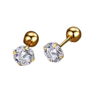 Imagem de Brincos de ouro, brincos hipoalergênicos de zircônia cúbica, para homens e mulheres (3 mm, 4 mm, 5 mm), 5MM, Liga de aço, Sem pedra preciosa