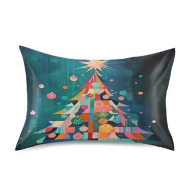 Imagem de Blueangle Fronha de cetim colorida de árvore de Natal para cabelo e pele, fronha de seda, tamanho Queen (50,8 x 76,2 cm) - Capas de almofada de cetim refrescantes com fecho de envelope (515)