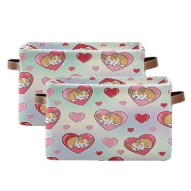 Imagem de Wassud Cesto organizador dobrável de lona com alças e corações fofos para armário, banheiro e decoração de casa, pacote com 2