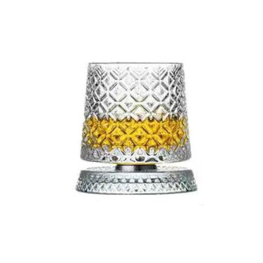 Imagem de 360° Rotating Whiskey Glass Tumbler, Unique Spinning Old Fashioned Whiskey Glasses With Base, Diamond Textured Wine Glass, For Parties, Bars, Restaurants and Families (Style E)