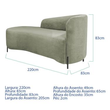 Imagem de Divã Recamier Orgânico França 220cm Lado Esq Pés Metal Preto Bouclé Cor Verde Oliva