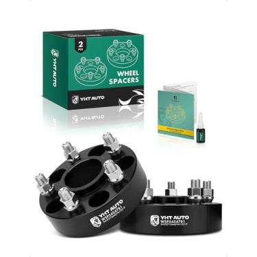 Imagem de YHTAUTO Espaçadores de roda centrados em cubo 5 x 4,5 polegadas de 3,5 polegadas compatíveis com modelos Chrysler Dodge, 300, Challenger, Charger, Magnum, espaçadores de pneu parafusos M14 x 1,5, furo do cubo de 71,5 mm, 5 terminais, adaptador de roda preto 2 peças