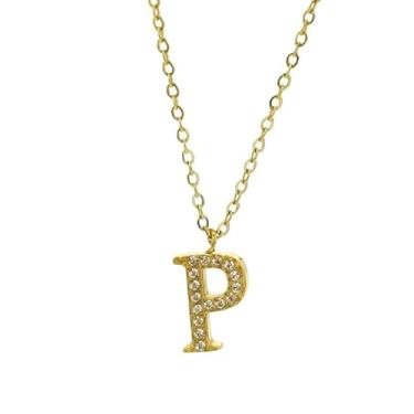 Imagem de tincolia 26 acessórios para colar de zircão letras inglesas aço titânio feminino banhado a ouro colorfast pingente-P