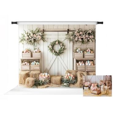 Imagem de Kate Pano de fundo de porta de celeiro de Páscoa para fotografia, decorações florais de primavera, adereços para fotos festivas, 3 x 2,4 m