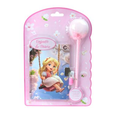Imagem de Diário Da Menina No Balanço Com Cadeado E Caneta Pompom 48 Folhas