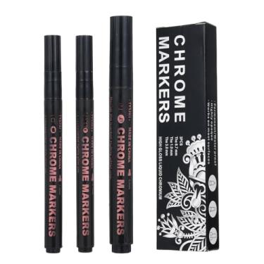Imagem de 3 Pacote Canetas de Tinta para Espelho Caneta Marcador Cromo Permanente Líquido Reflexivo Superfície Adequado Pintura Modelos Cartões Posters Canecas Cerâmica Vidro Plástico Projetos Arte DIY