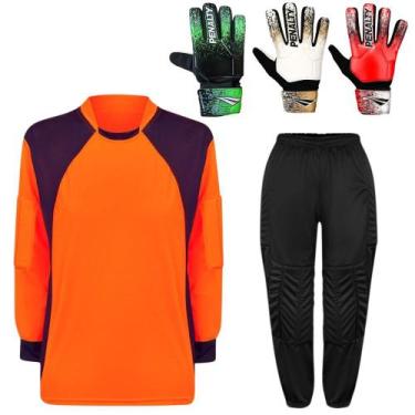 Imagem de Kit Para Goleiro Juvenil Camisa + Calça Acolchoada + Luva De Goleiro P