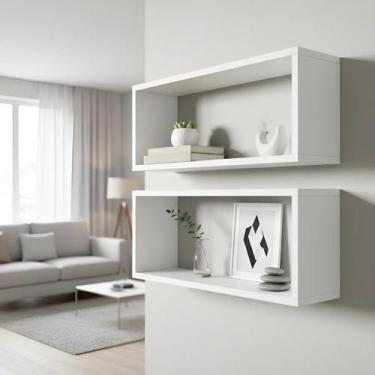 Imagem de Kit 02 Nichos 50x25cm Branco MDF Decoração Quarto Sala Cozinha Banheir
