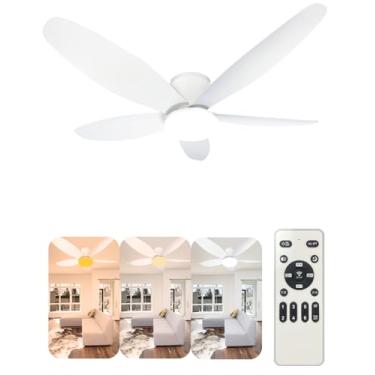 Imagem de Ventiladores de teto com luzes, ventilador de teto de perfil baixo de 106.7 cm com luz LED e controle remoto, montagem embutida, regulável, reversível, 3 CCT, 48 W, ventilador de teto branco