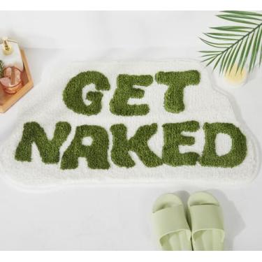 Imagem de DyeFury Irregular Get Naked Tapete de banho verde - tapetes de banheiro engraçados, decoração de banheiro pequena e fofa, tapetes antiderrapantes verde sálvia 79 x 45 cm