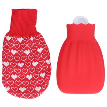 Imagem de Garrafa de água quente de silicone à prova de explosão, bolsa de água quente com capa de malha, à prova de vazamento, micro-ondas, segura para casa, escritório, cama, calor 550ml (Vermelha)