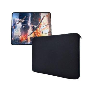 Imagem de Capa luva para notebook 17" polegadas preta com mouse pad base antiderrapante com bordas costuradas 32 x 24 cm Kit
