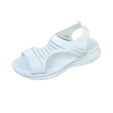 Imagem de Sandálias femininas de malha aberta confortáveis e respiráveis para primavera verão uso casual design esportivo moderno, Branco, 34