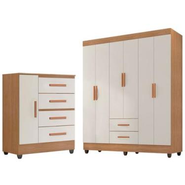 Imagem de Kit Guarda-Roupa Casal 6 Portas e Cômoda Sapateira 1 Porta Lisa Nature