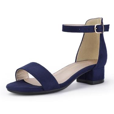 Imagem de PANDANINJIA Sapatos sociais para meninas, crianças, salto alto, tira no tornozelo, festa de casamento, Phoebe Flower Girl, Camurça azul-marinho, 13 Little Kid