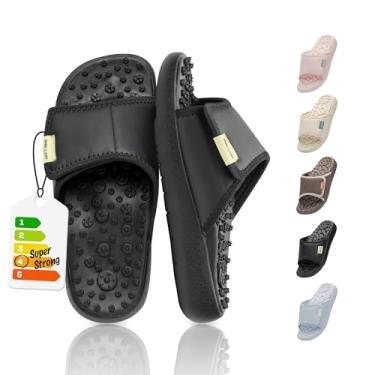 Imagem de BALLOP Mamuring Sandálias deslizantes bege de acupressão para homens e mulheres – Pantufa de massagem nos pés com pontos de reflexologia assimétrica e suporte de arco para alívio da dor e conforto