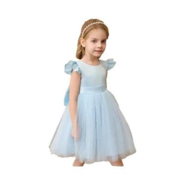Imagem de Vestido De Aniversário Azul De Tule Para Menina Pequena, Vestido De Ca