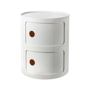 Imagem de Mesa de cabeceira redonda com gaveta e portas deslizantes – pequena mesa de cabeceira para sala de estar, quartos, banheiro, armário de mesa redonda estreito para organização de armazenamento