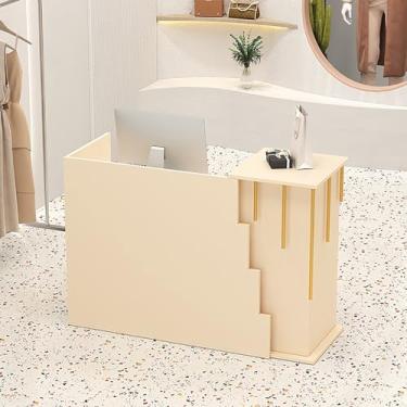 Imagem de Mesa de madeira multiuso moderna com gaveta com trava - ideal para escritório, lobby, salão de beleza e loja de roupas - design elegante em preto e branco, 80 x 45 x 90 cm