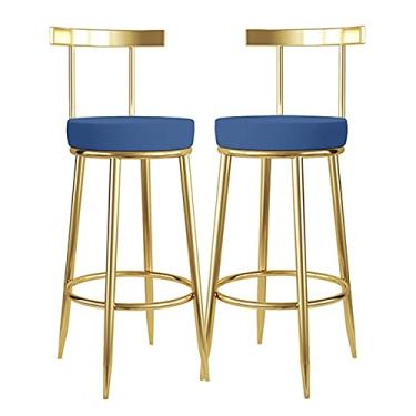 Imagem de Conjunto de 2 banquetas de bar com altura de balcão, banco estofado de couro sintético com perna de metal dourado - cadeiras de bar de café da manhã para bistrô pub balcão de sala de jantar - bancos