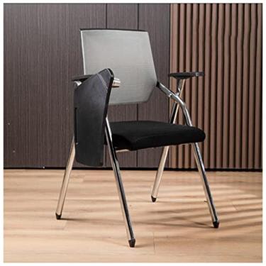 Imagem de Cadeira de escritório de malha com suporte lombar - Cadeira de mesa dobrável com braço para tablet, suporte para copos, encosto de armação de metal. Cadeira de estudante com mesa anexa para computador