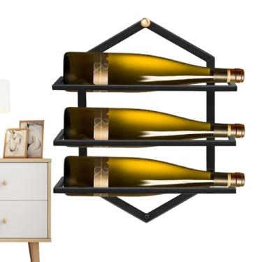 Imagem de Suporte para garrafa de vinho | Prateleiras flutuantes que economizam espaço de ferro | Rack de parede de vinho - para cozinha, sala de jantar, bar, sala de estar, armário despensa