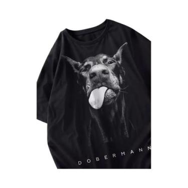 Imagem de Camisetas Femininas Oversized Com Estampa De Cachorro, Gola Redonda, M