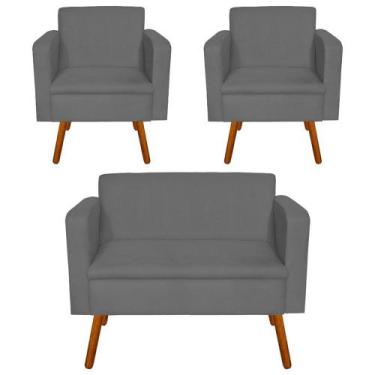 Imagem de Kit 01 Namoradeira e 02 Poltrona Emilia Suede Pés Palito Castanho D'Ro