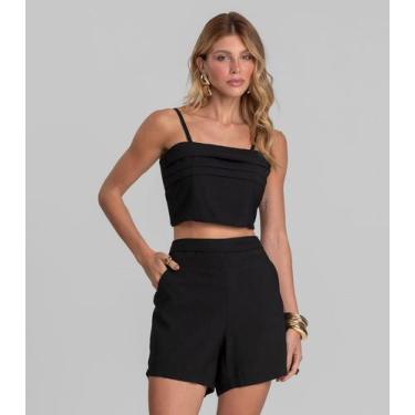 Imagem de Shorts Feminino Cós Alto Em Alfaiataria Dianna Preto, M, Preto