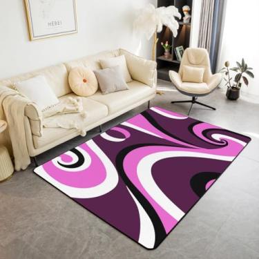 Imagem de Erosebridal Tapete espiral rosa e roxo, 7,5 x 12,5 cm, moderno, abstrato, geométrico, listrado, antiderrapante, preto, branco, minimalista, listras, tapete para quarto, arte contemporânea, tapete