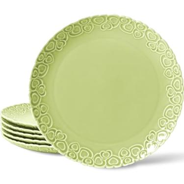 Imagem de Conjunto de 6 pratos de jantar de batimento cardíaco Homene, 26,7 cm, lanche, sorvete, jantar de waffles, prato de salada para cozinha, pode ir ao micro-ondas e à máquina de lavar louça (verde brilho