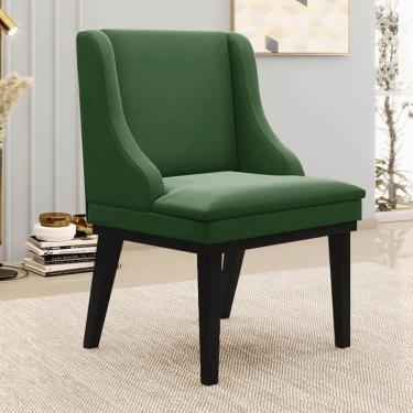 Imagem de Cadeira Estofada Para Sala De Jantar Base Fixa De Madeira Preto Lia Suede Verde - Ibiza