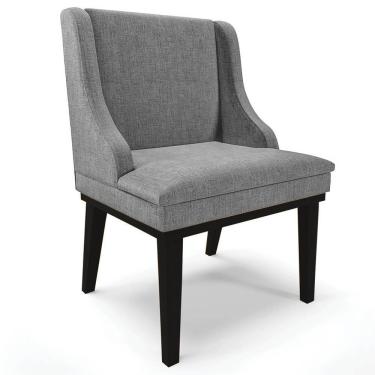 Imagem de Cadeira Estofada Para Sala De Jantar Base Fixa De Madeira Preto Lia Linho Grafite - Ibiza